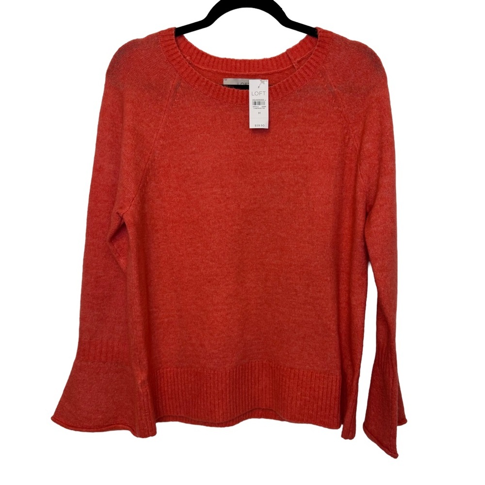 NWT LOFT Crew Neck Bell Sleeve Orange Red Sweater Sz. MEDIUM